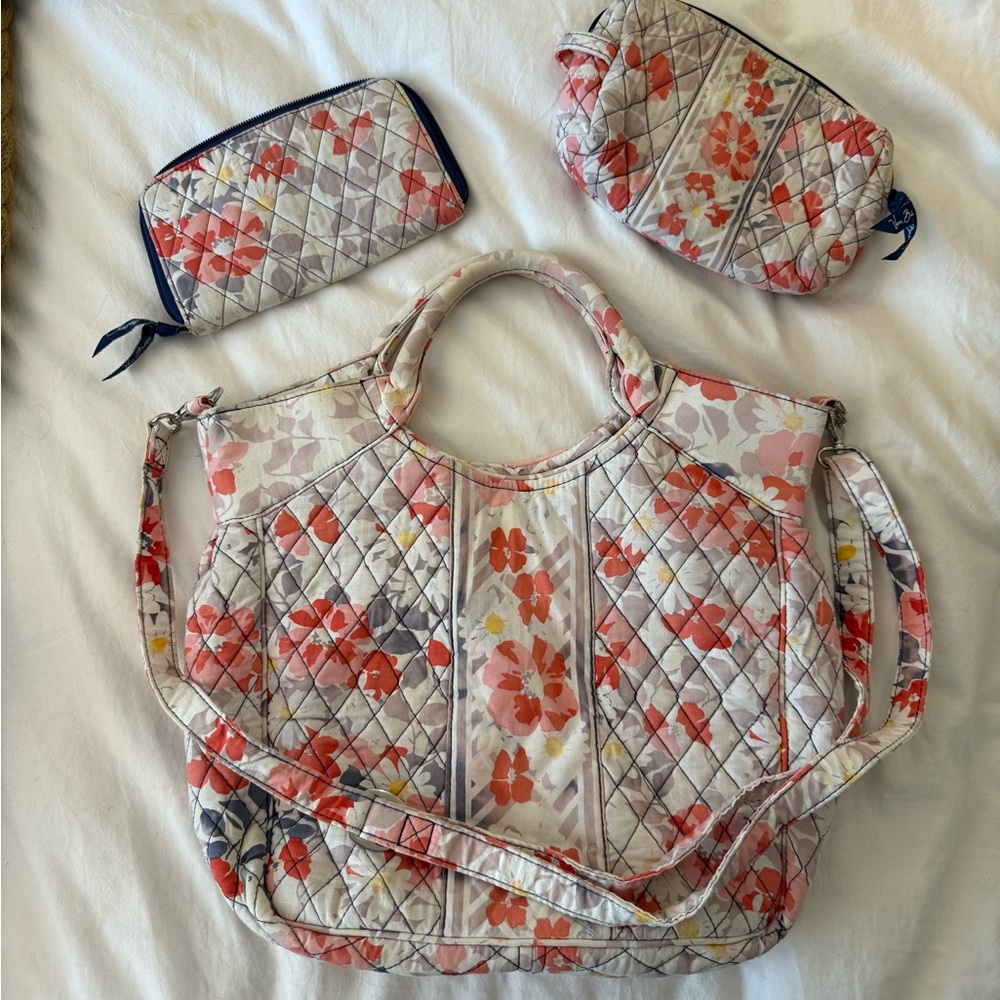 Vera Bradley Two Way Tote Crossbody Floral Quilted Bag Set